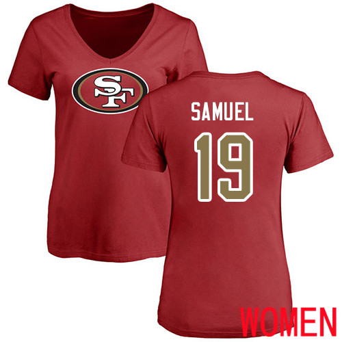 San Francisco 49ers Red Women Deebo Samuel Name and Number Logo 19 NFL T Shirt
